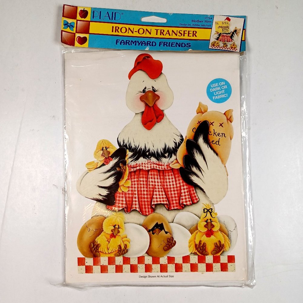 Farmyard Friends Iron On Transfer Mother Hen PLAID Debbie Mitchell Vtg '94 NWOT